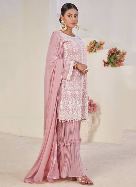 Baby Pink Colour CRAFTED NEEDLE New Latest Designer Formal Wear Georgette Salwar Suit Collection 514 A